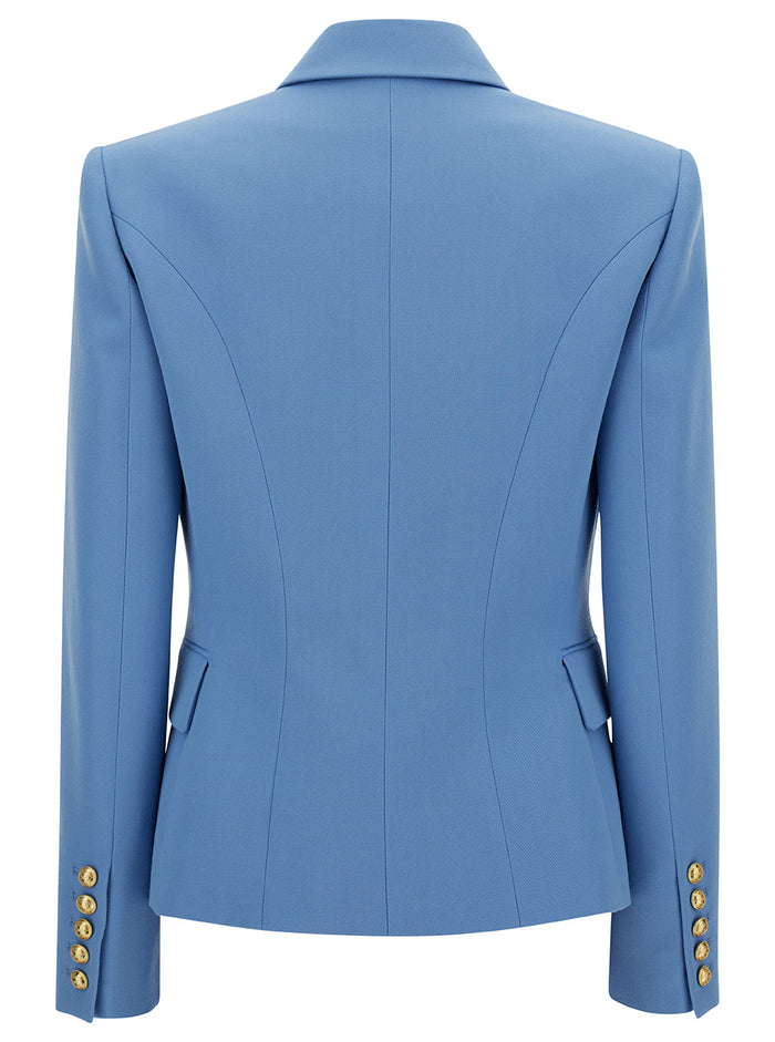Blue Double-Breasted Jacket With Jewel Buttons Wool Woman Blu Blazers