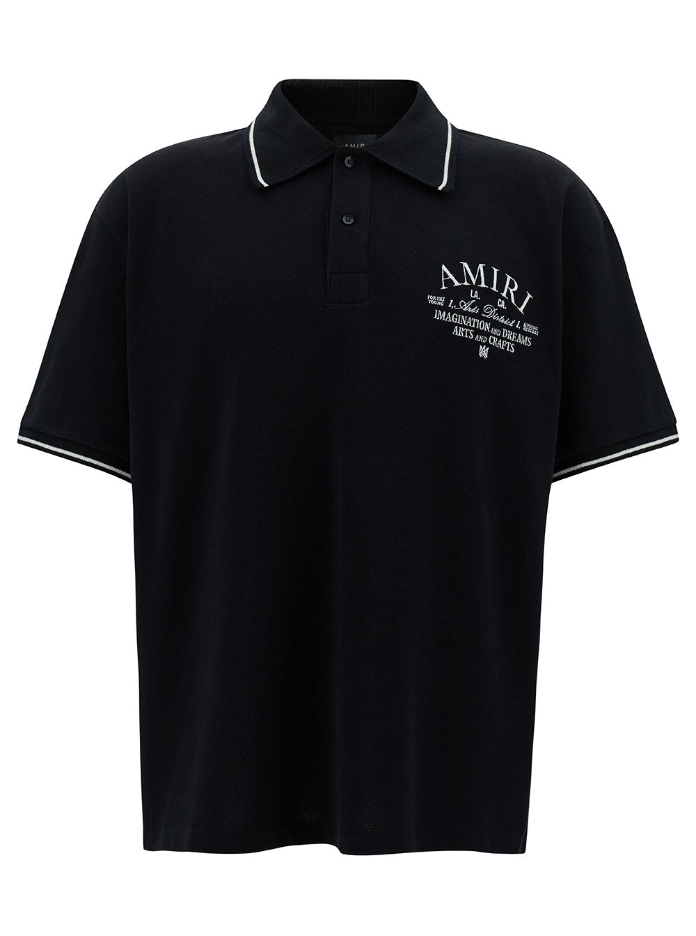 Black Polo Shirt With Arts District Embroidery Cotton Man Tshirts And