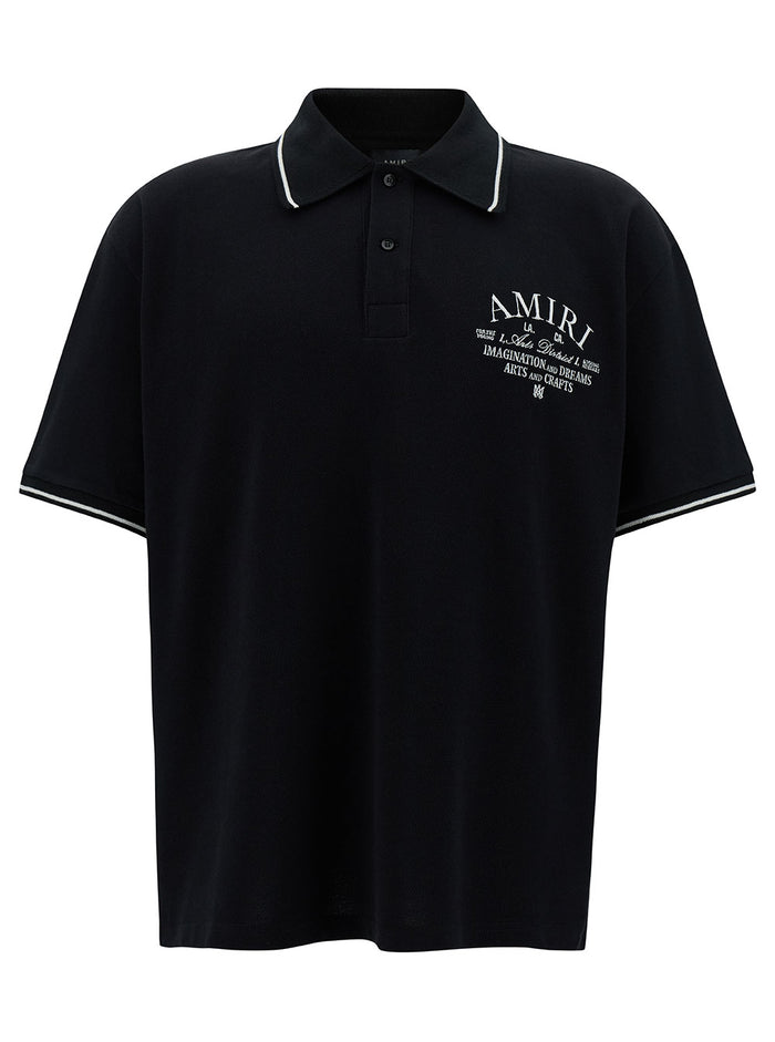 Black Polo Shirt With Arts District Embroidery Cotton Man Tshirts And