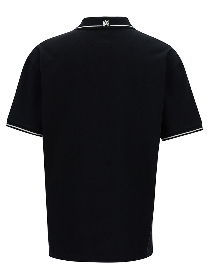 Black Polo Shirt With Arts District Embroidery Cotton Man Tshirts And