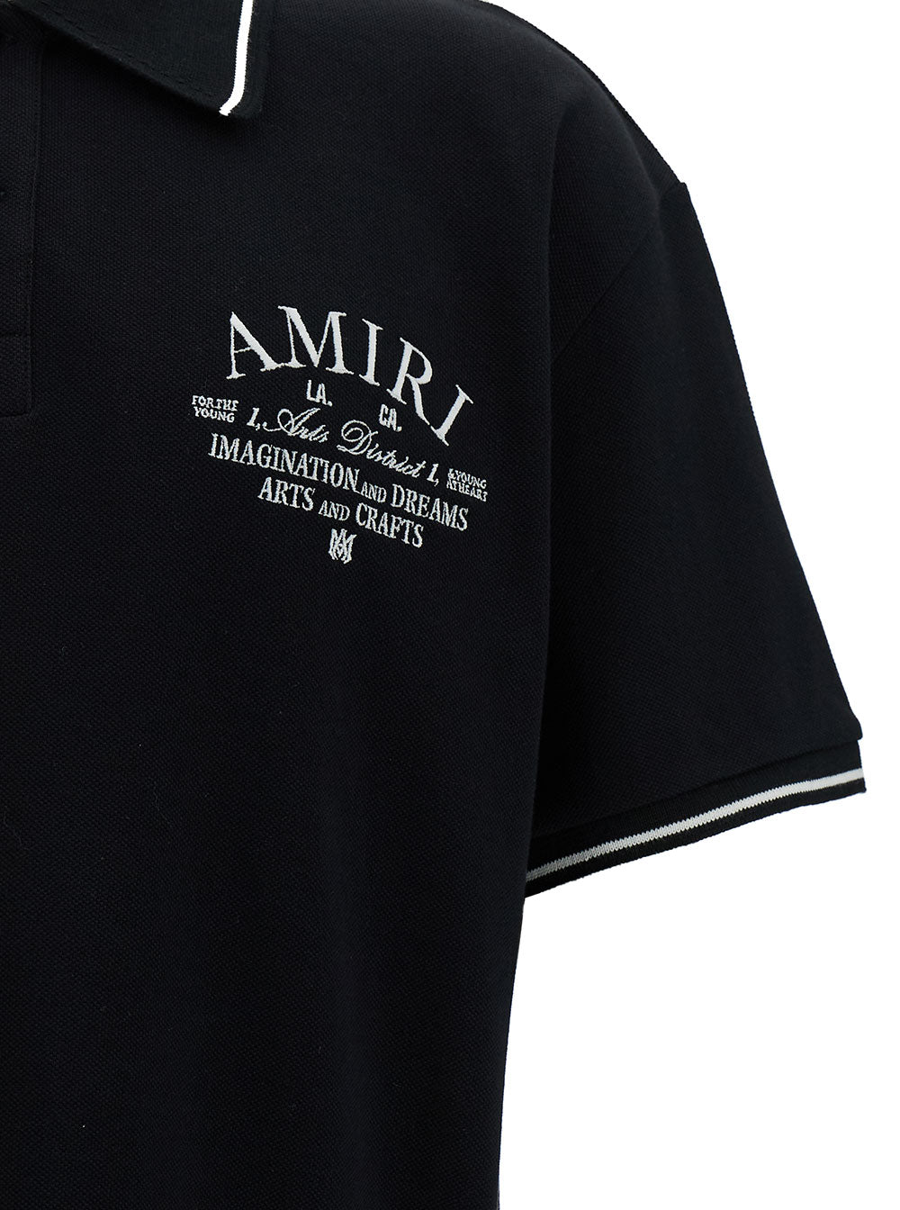 Black Polo Shirt With Arts District Embroidery Cotton Man Tshirts And