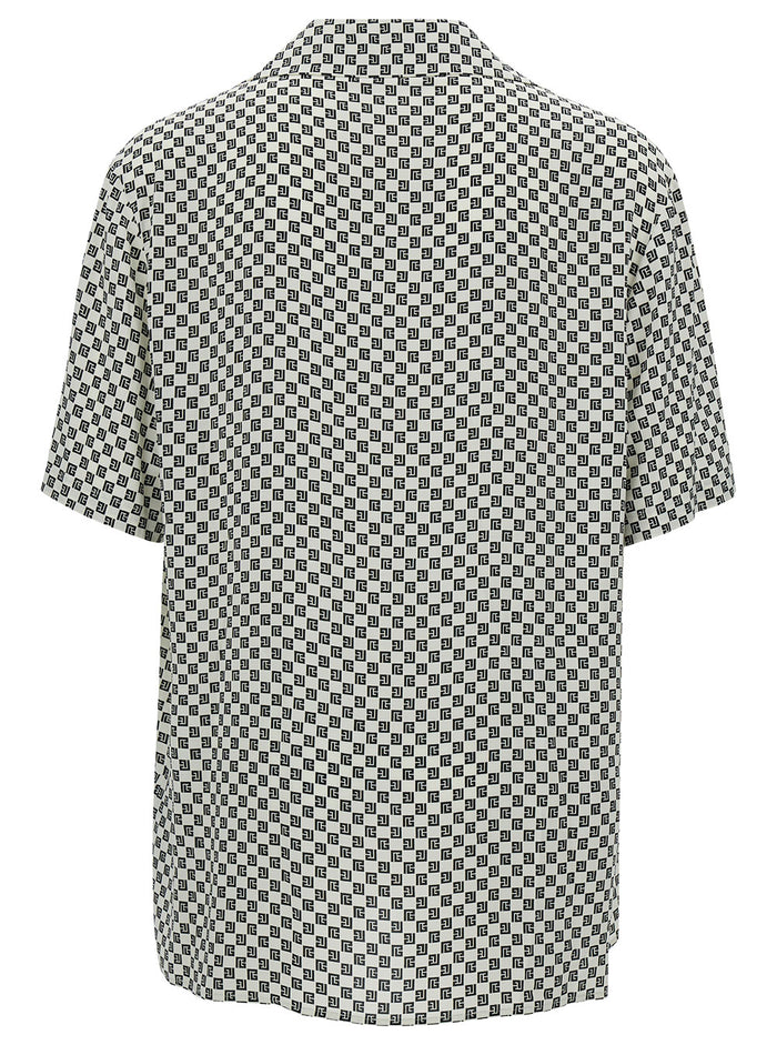 Black And White Bowling Shirt With Monogram Print Viscose Man Blouses