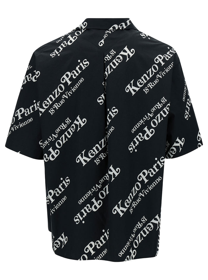 Black Bowling Shirt With All-Over Logo Print Cotton Man And Blouses
