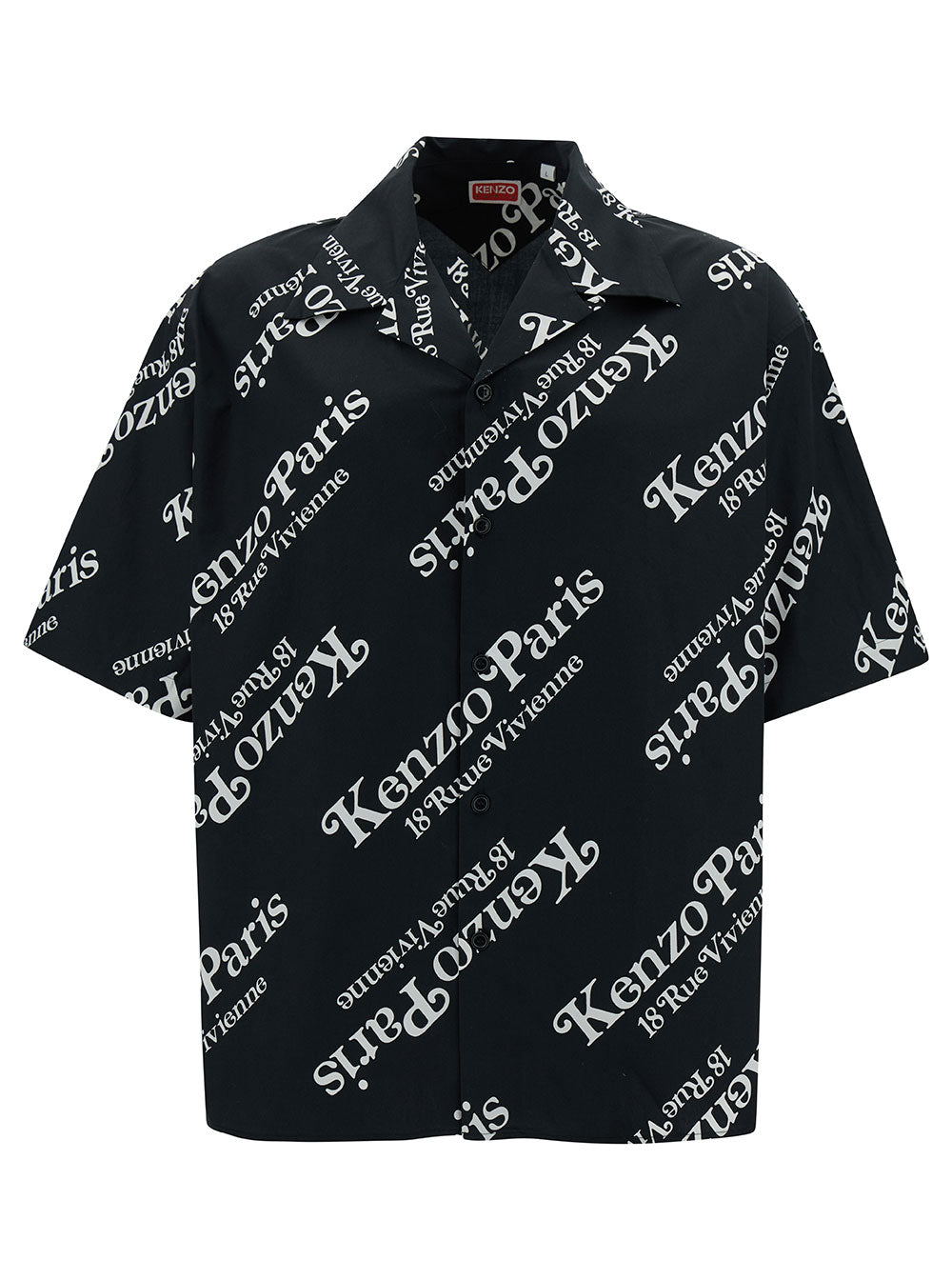 Black Bowling Shirt With All-Over Logo Print Cotton Man And Blouses