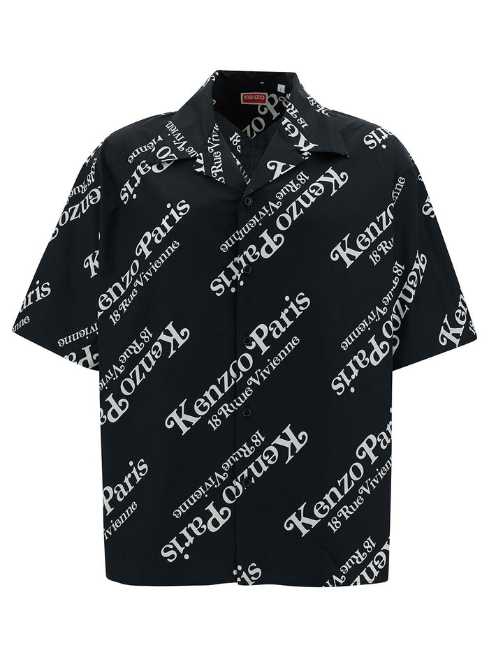 Black Bowling Shirt With All-Over Logo Print Cotton Man And Blouses