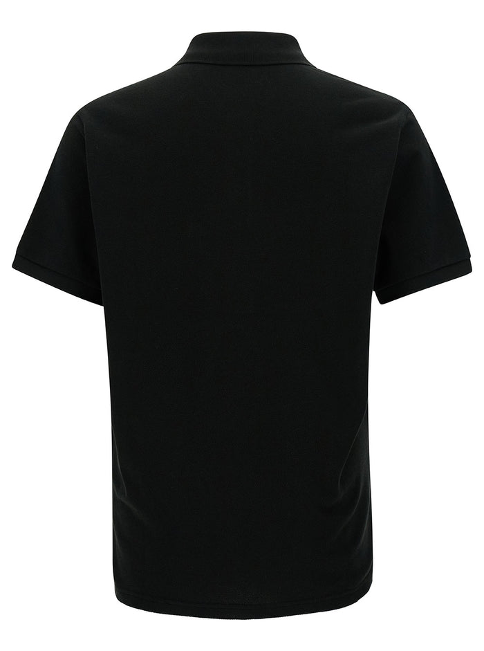 Black Slim Polo Shirt With Boke Flower Embroidery Cotton Man Tshirts And