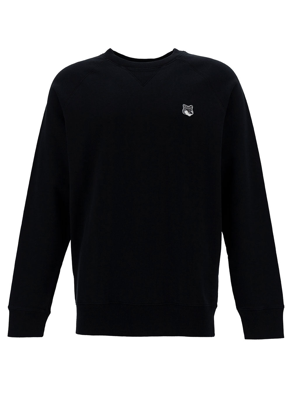 Black Crewneck Sweater With Fox Head Patch Cotton Man Sweatshirts