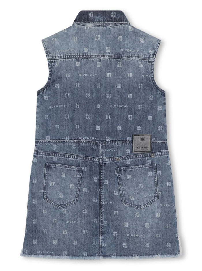 Grey Dress With All-Over 4g Embroidery Cotton Denim Girl