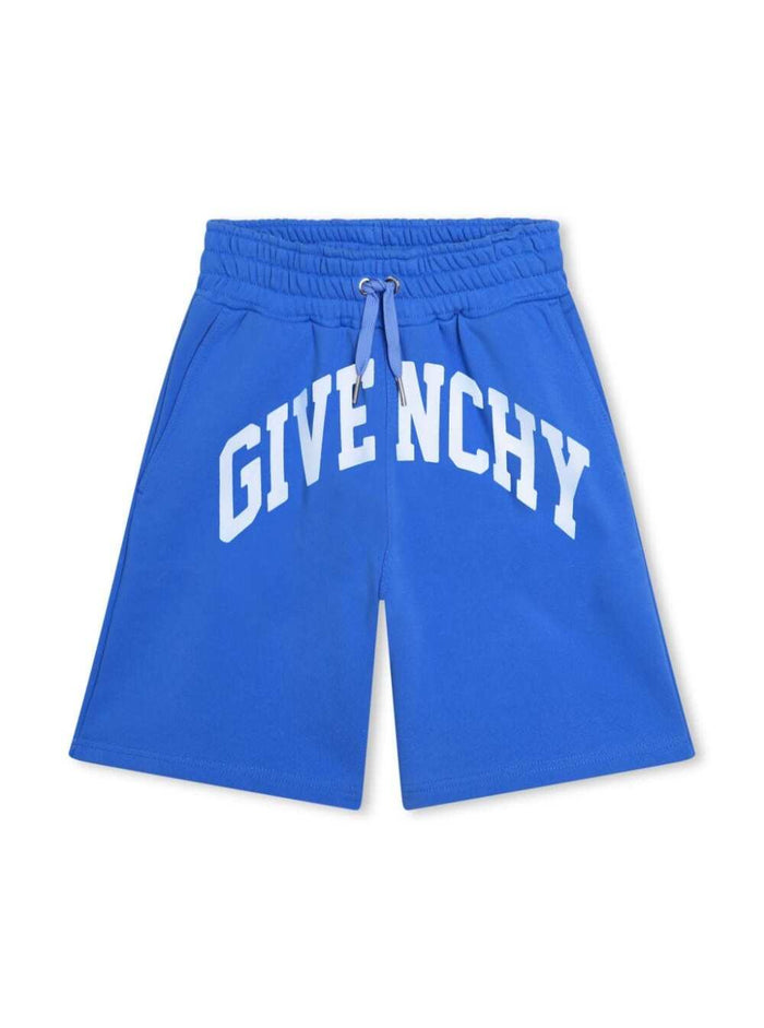 Blue Bermuda Shorts With Contrasting Logo Lettering Print Cotton Blend Boy Blu Polyester And