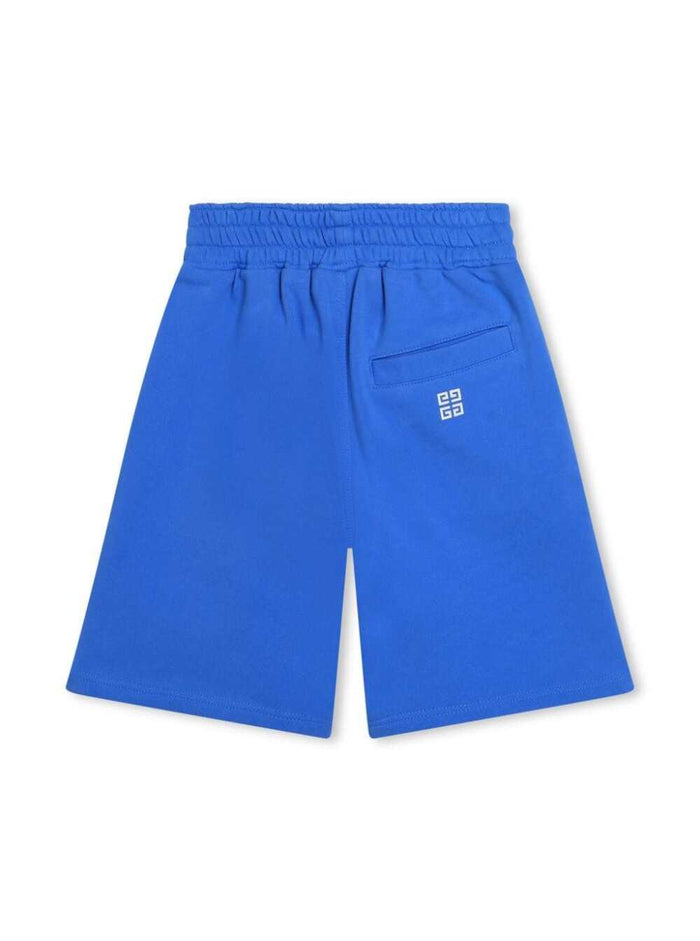 Blue Bermuda Shorts With Contrasting Logo Lettering Print Cotton Blend Boy Blu Polyester And