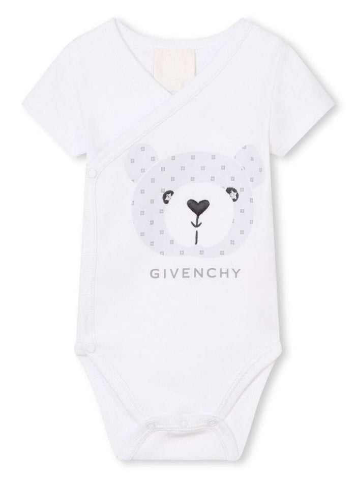 Two White Jumpers Sets With Teddy Bear Print Cotton Baby Jumpsuits