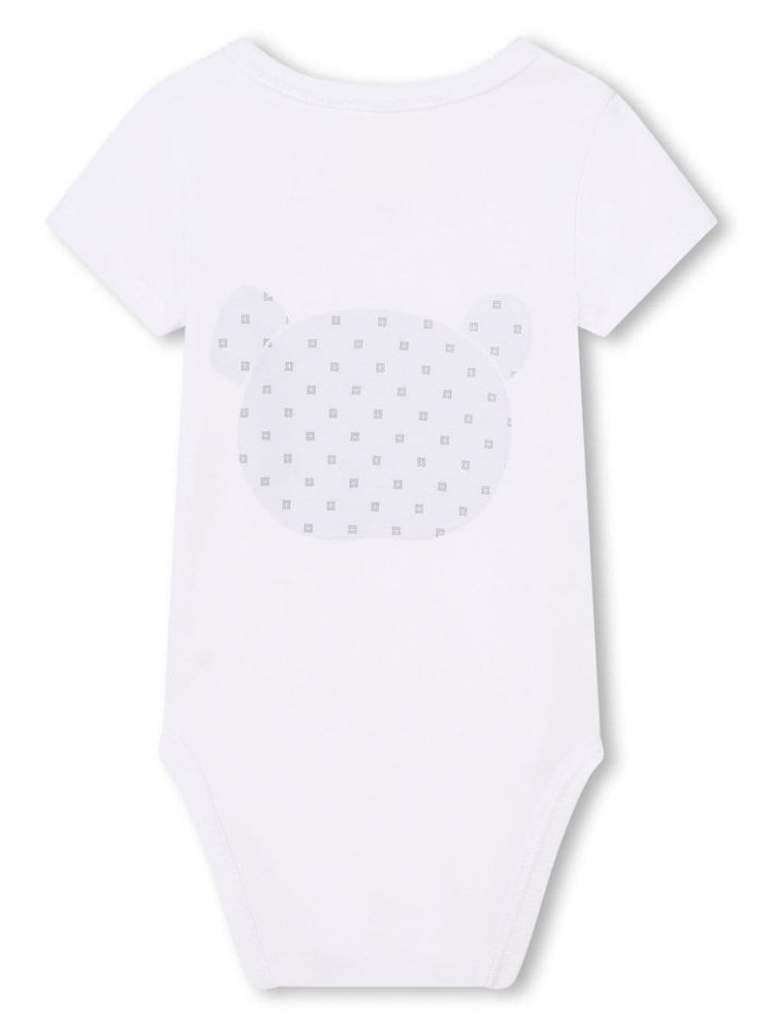 Two White Jumpers Sets With Teddy Bear Print Cotton Baby Jumpsuits