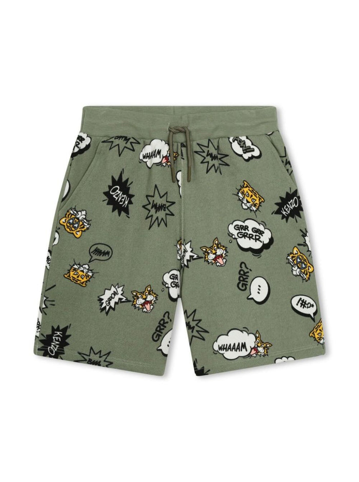 Green Bermuda Shorts With Fumetti Print Cotton Blend Boy Polyester And