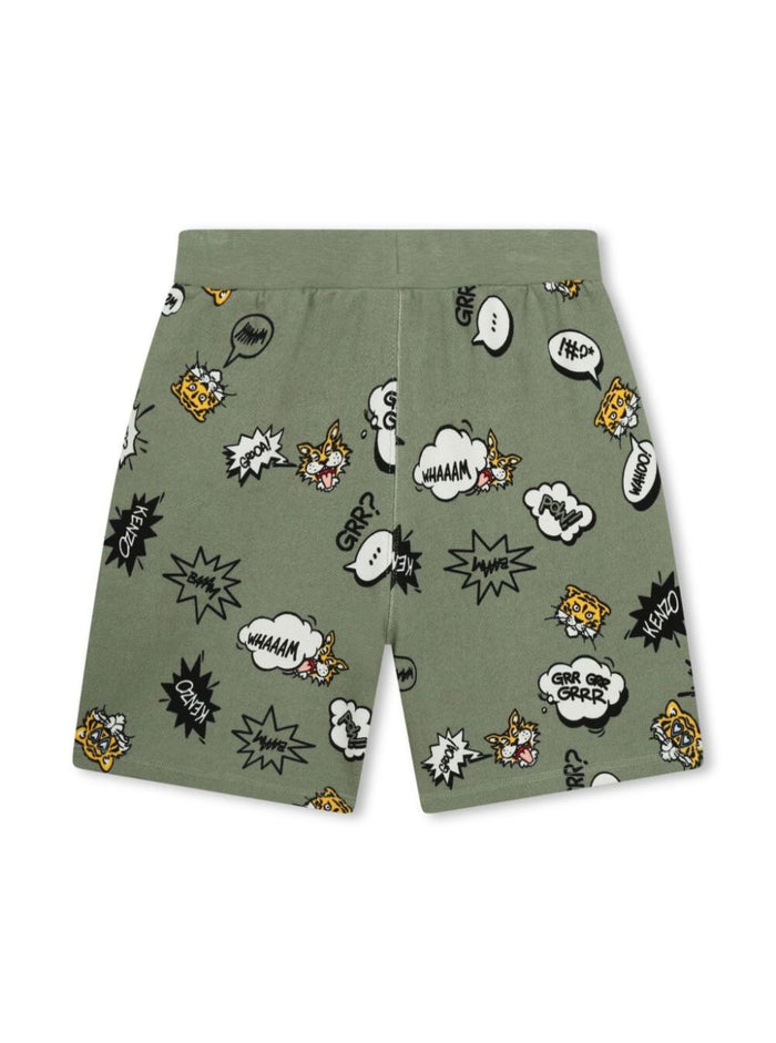 Green Bermuda Shorts With Fumetti Print Cotton Blend Boy Polyester And