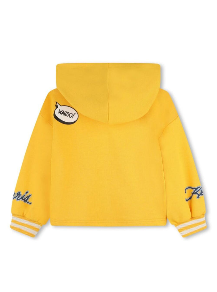 Yellow Hoodie With Tiger Patch Cotton Blend Girl Polyester Sweatshirts