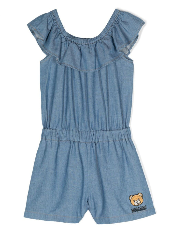 Blue Jumpsuit With Logo Denim Girl Light Cotton Lycra Linen Dress