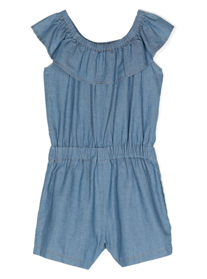Blue Jumpsuit With Logo Denim Girl Light Cotton Lycra Linen Dress