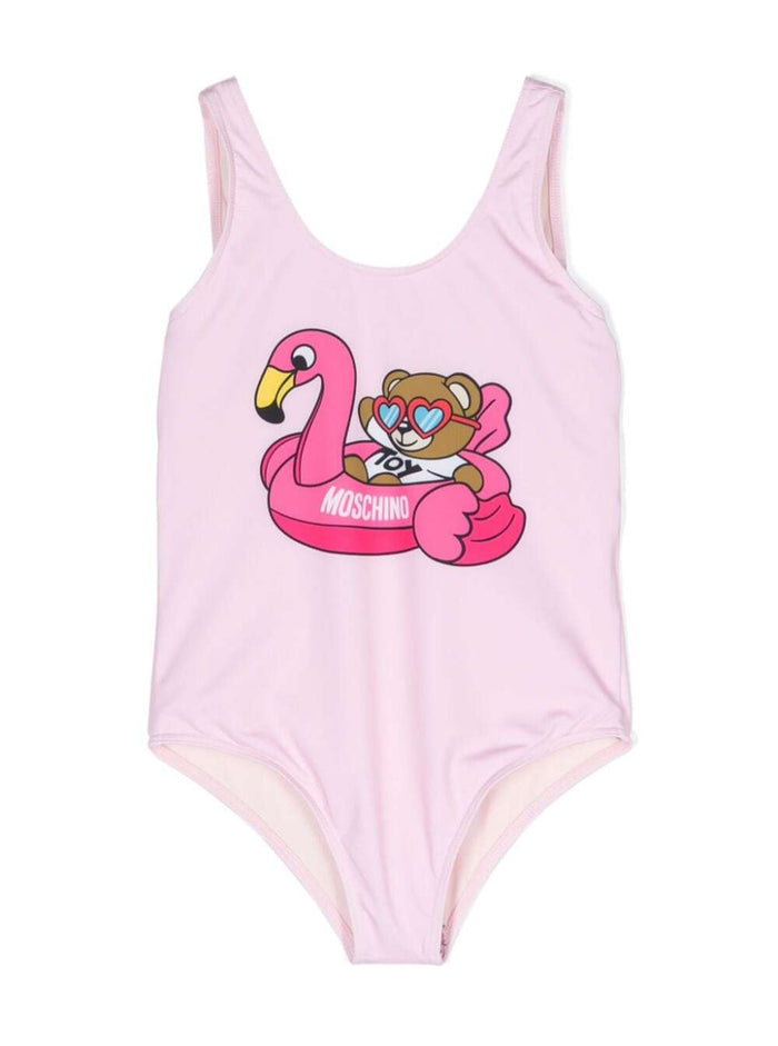 Pink Swimsuit With Teddy Bear Techno Fabric Girl Polyester Elastane Beachwear
