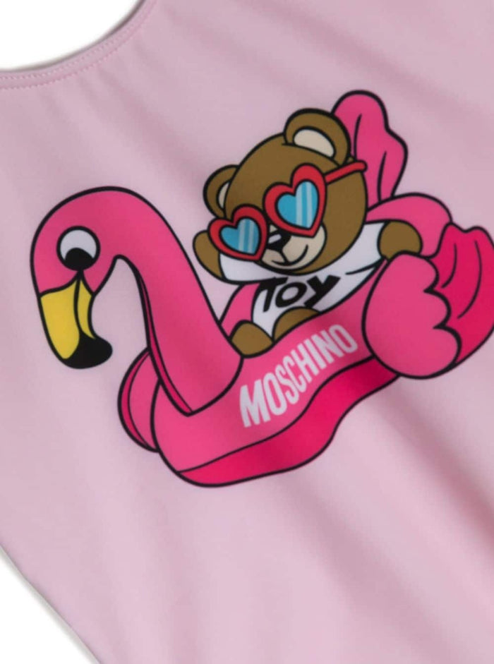 Pink Swimsuit With Teddy Bear Techno Fabric Girl Polyester Elastane Beachwear