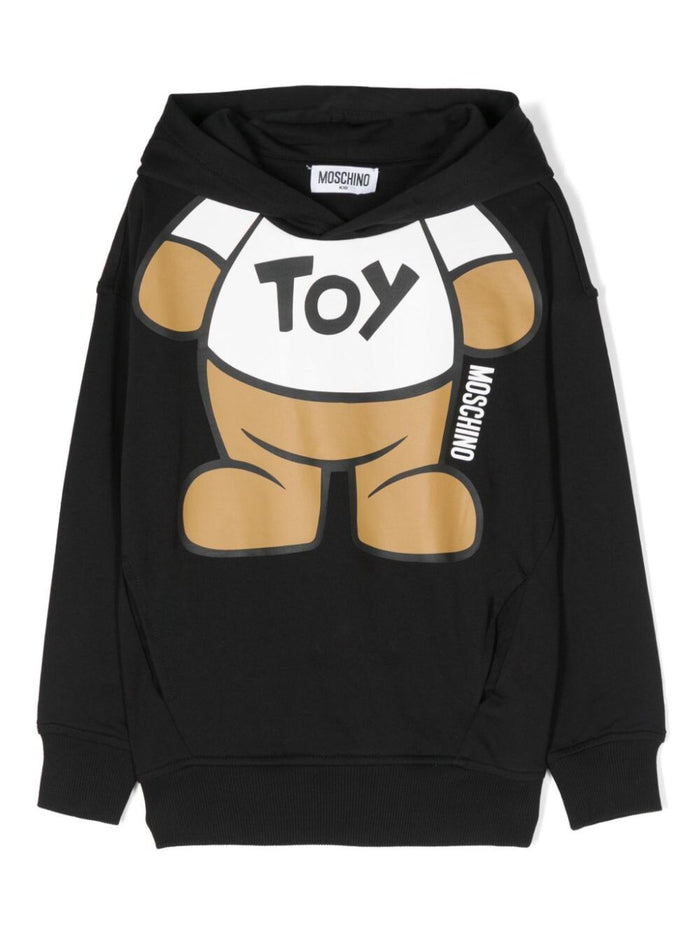 Black Hoodie With Teddy Bear Print Cotton Boy Sweatshirts
