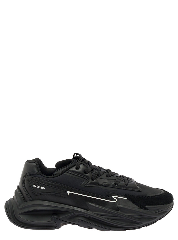 Run Row Black Low Top Sneakers With Embossed Logo Leather Man Calf