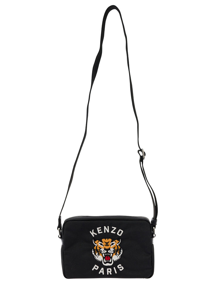Kenzo Varsity Black Crossbody Bag With Tiger Embroidery Nylon Man Polyester