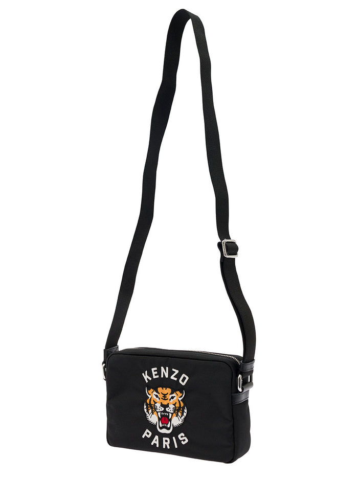 Kenzo Varsity Black Crossbody Bag With Tiger Embroidery Nylon Man Polyester
