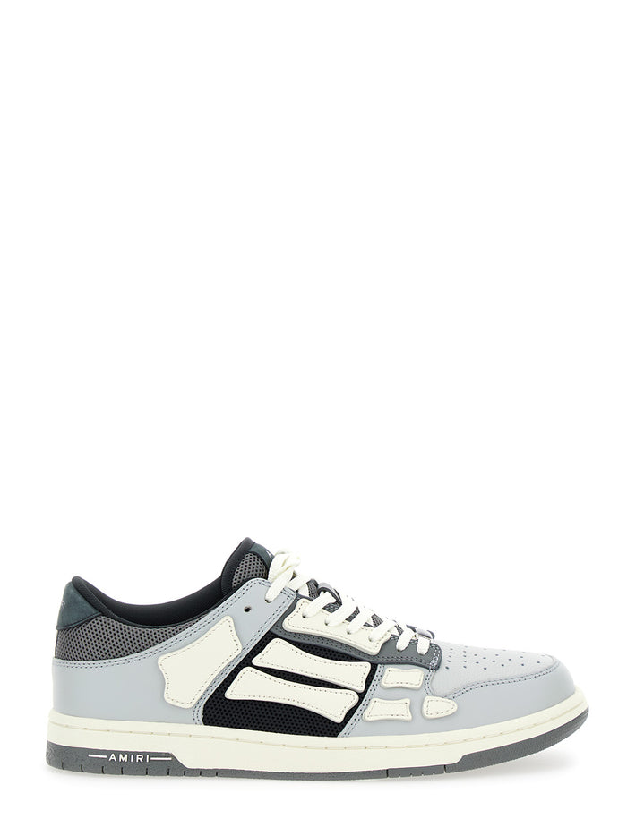 Grey Low Top Sneakers With Panels Leather Man Cow