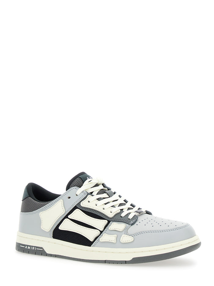 Grey Low Top Sneakers With Panels Leather Man Cow