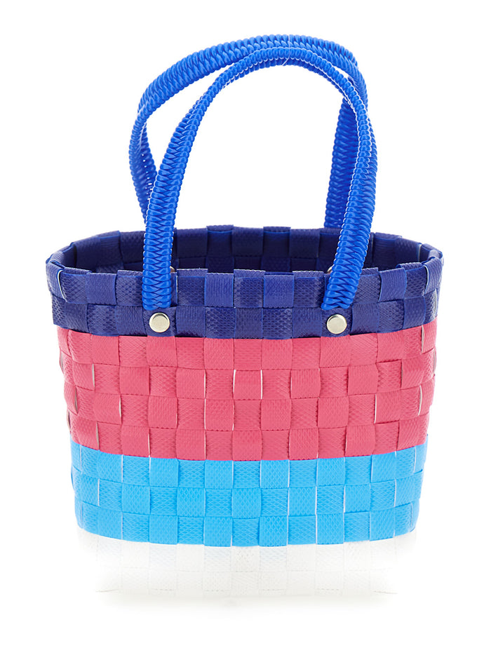 Sunday Morning Multicolor Handbag With Logo Patch Braided Fabric Girl Polypropylene Hand Bags
