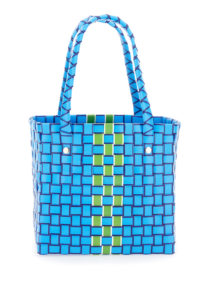 Basket Blue Bag With Logo Plaque And Intreccio-Motif Polypropylene Girl Blu Hand
