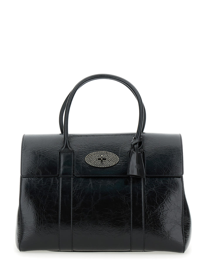 Bayswater Black Handbag With Postmans Lock Closure Leather Woman Shoulder Bags