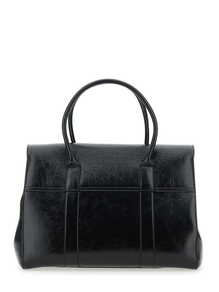 Bayswater Black Handbag With Postmans Lock Closure Leather Woman Shoulder Bags