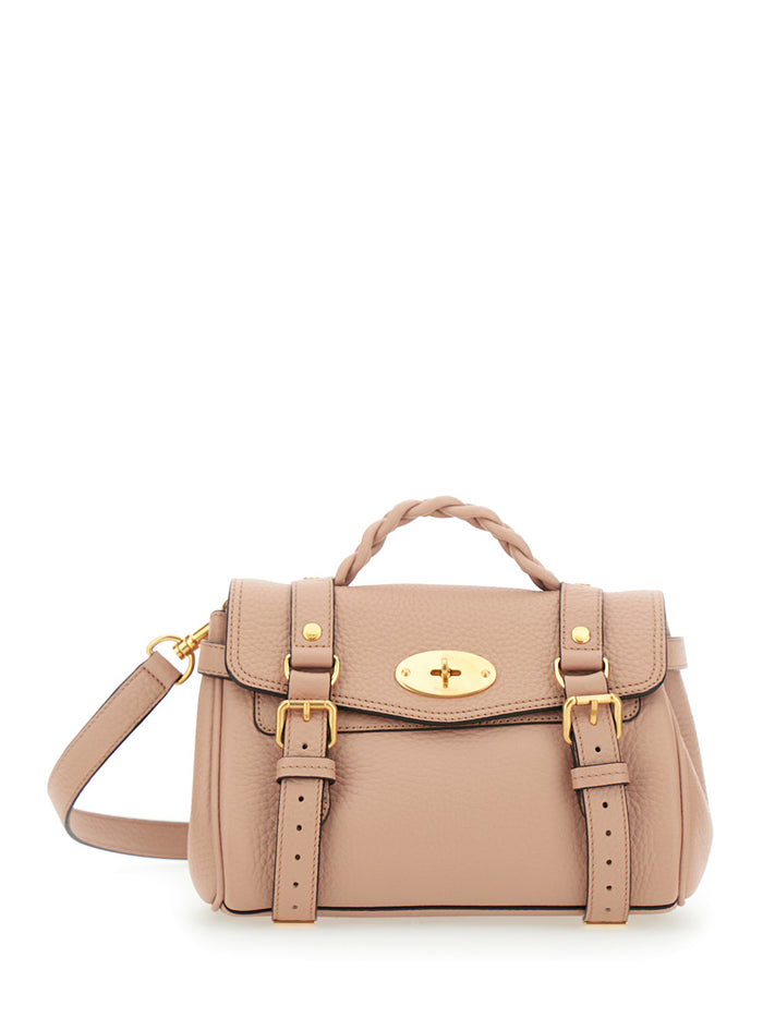 Mini Alexa Beige Handbag With Turn Lock Closure Grain Leather Woman Bovine Hand Bags