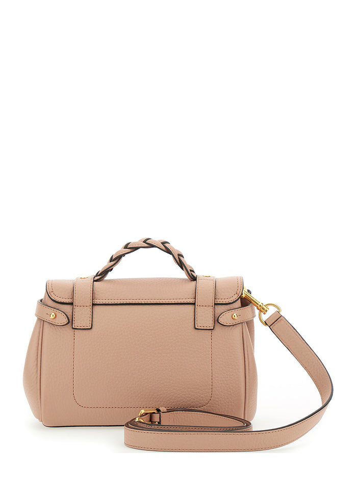 Mini Alexa Beige Handbag With Turn Lock Closure Grain Leather Woman Bovine Hand Bags