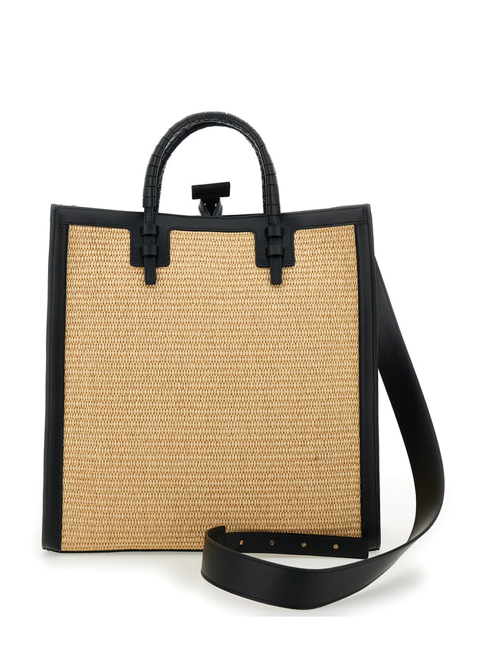 Beauriva Beige Shopper Bag With Logo Leather Blend Woman Calf Cotton Polyamide Tote