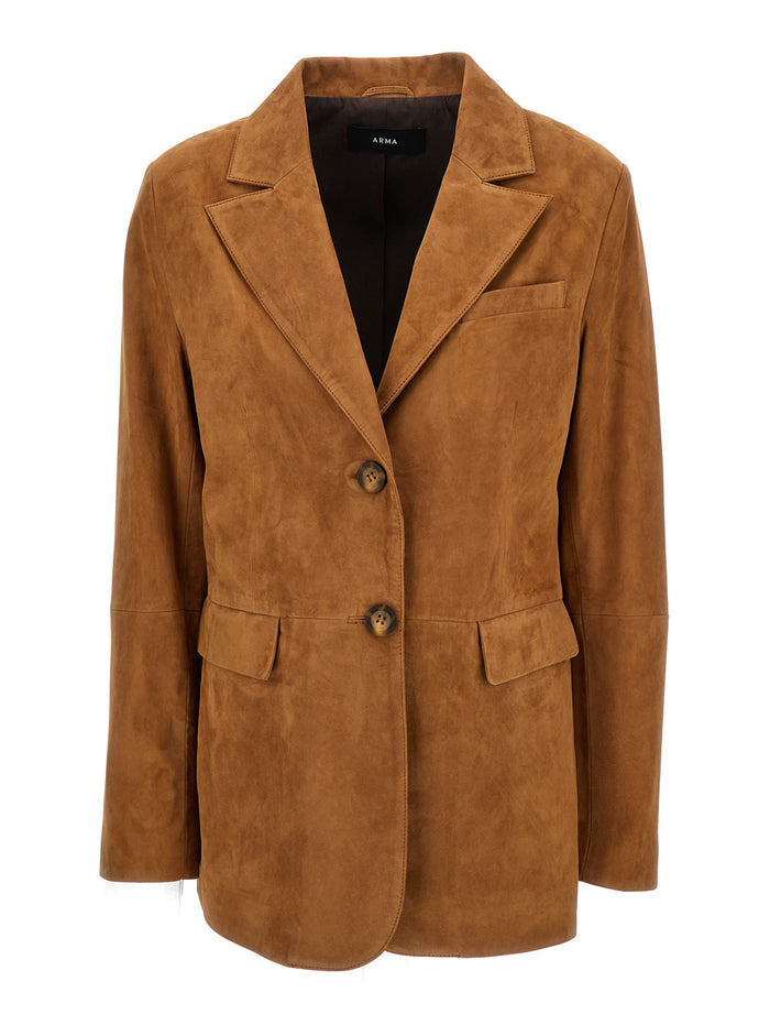 Brown Blazer Suede Leather Woman Lamb Blazers