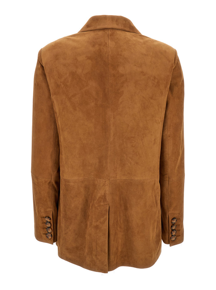 Brown Blazer Suede Leather Woman Lamb Blazers