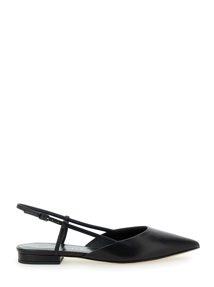 Black Slingback With Straps Leather Woman Nappa Heels