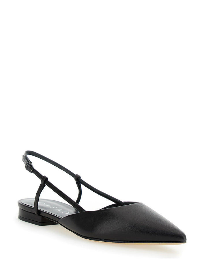 Black Slingback With Straps Leather Woman Nappa Heels