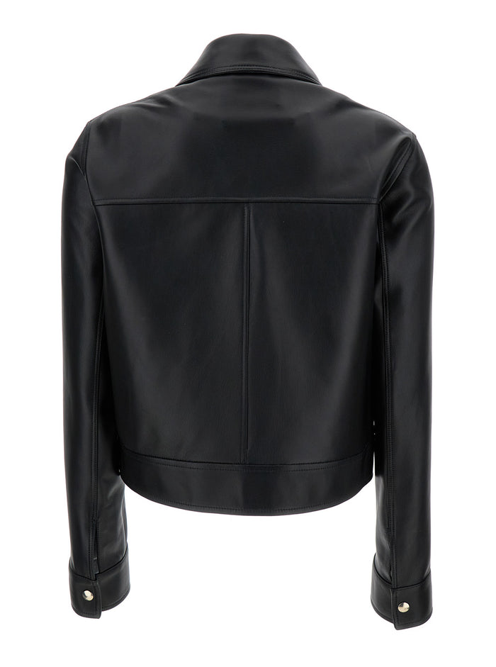 Black Collar And Zip Jacket Leather Woman Lamb