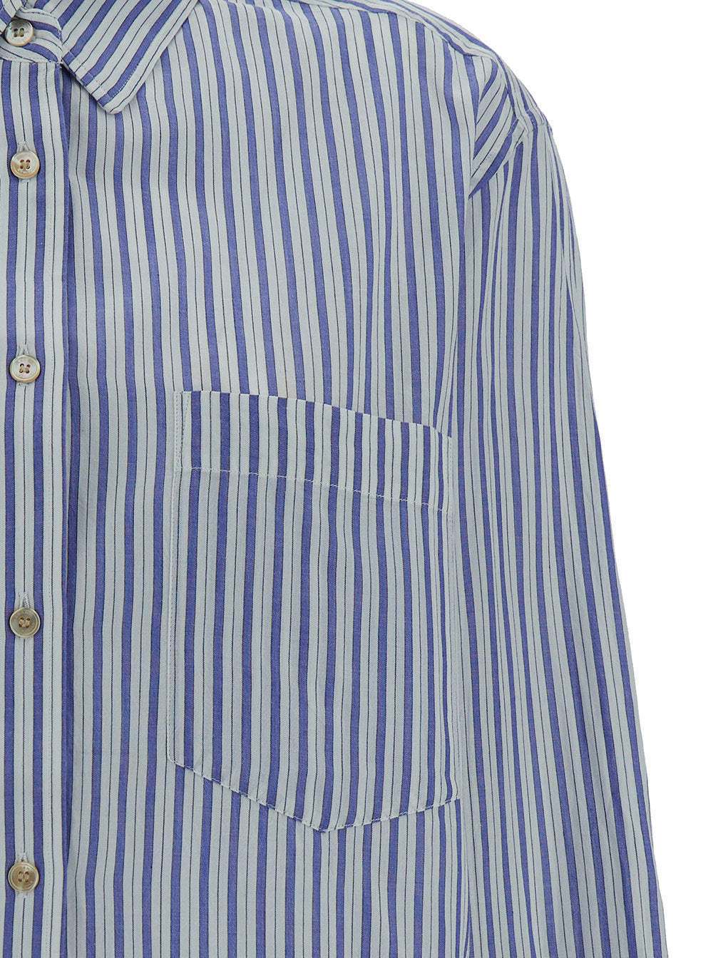 Esola Blue Shirt With Stripe Motif Cotton Woman Blu And Blouses