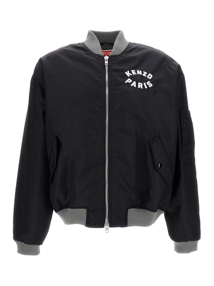 Lucky Tiger Black Bomber Jacket With Logo Patch Polyamide Man