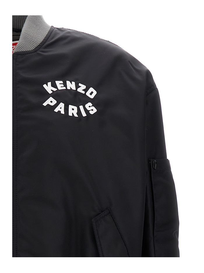 Lucky Tiger Black Bomber Jacket With Logo Patch Polyamide Man
