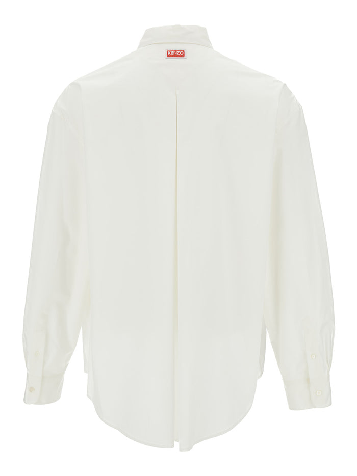 White Shirt With Tie And Kenzo Paris Print Cotton Man Blouses