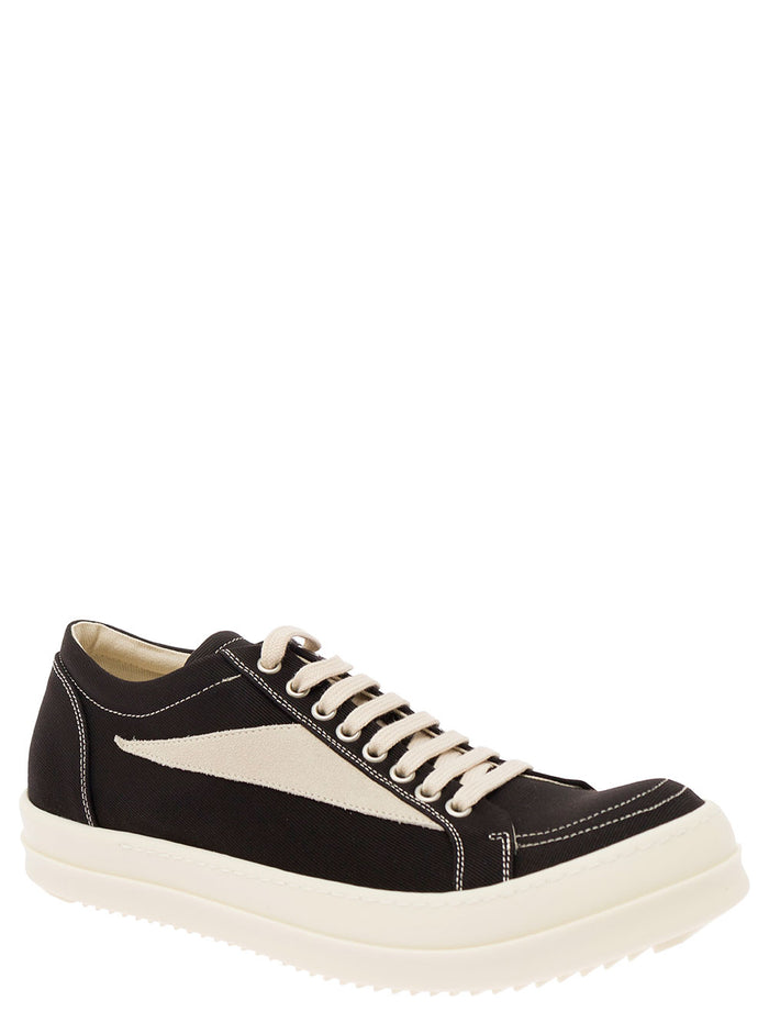 Lido Vintage Black Low Top Sneakers With Graphic Patch Cotton Man