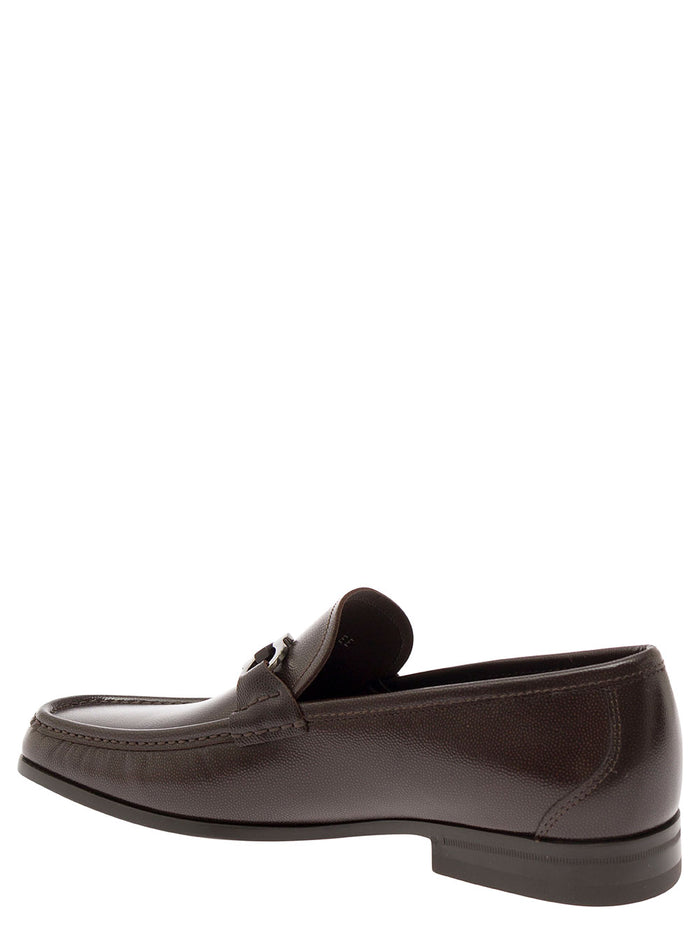 Brown Loafers Wih Gancini Detail Leather Man Calf