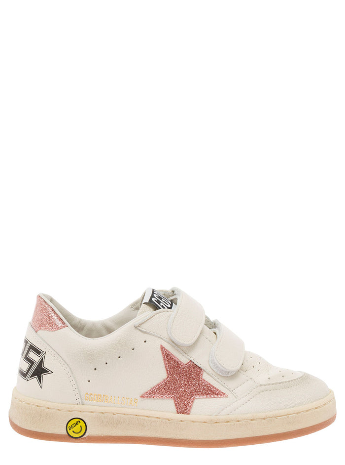 Ball-Star White Low Top Sneakers With Glitter Star Leather Girl