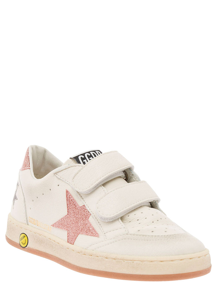 Ball-Star White Low Top Sneakers With Glitter Star Leather Girl