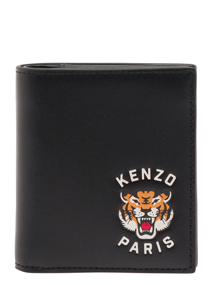 Black Bi-Fold Wallet With Lucky Tiger Leather Man Cow Products